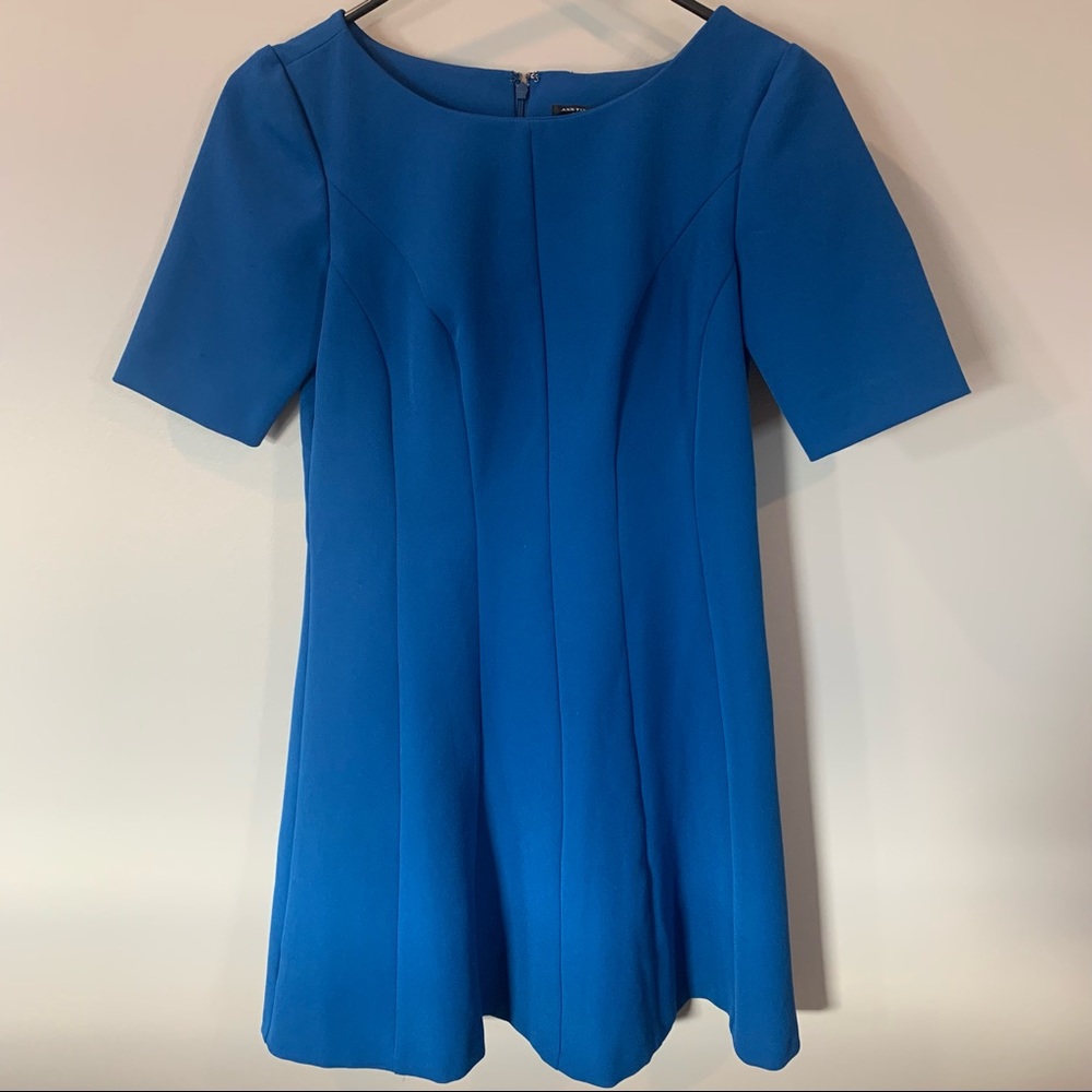 Ann Taylor women's blue swing dress stretchy comfortable size 4 petite